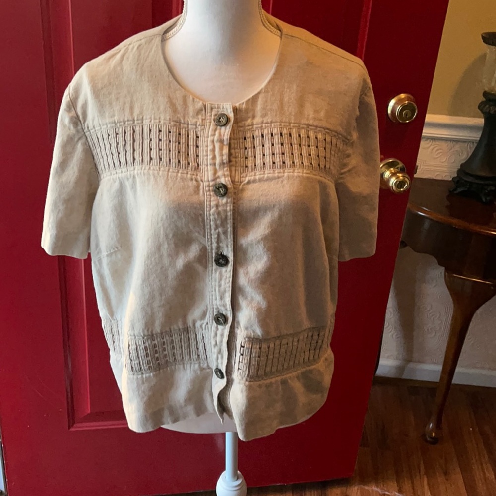 John Roberts cute brown button down top sz18w